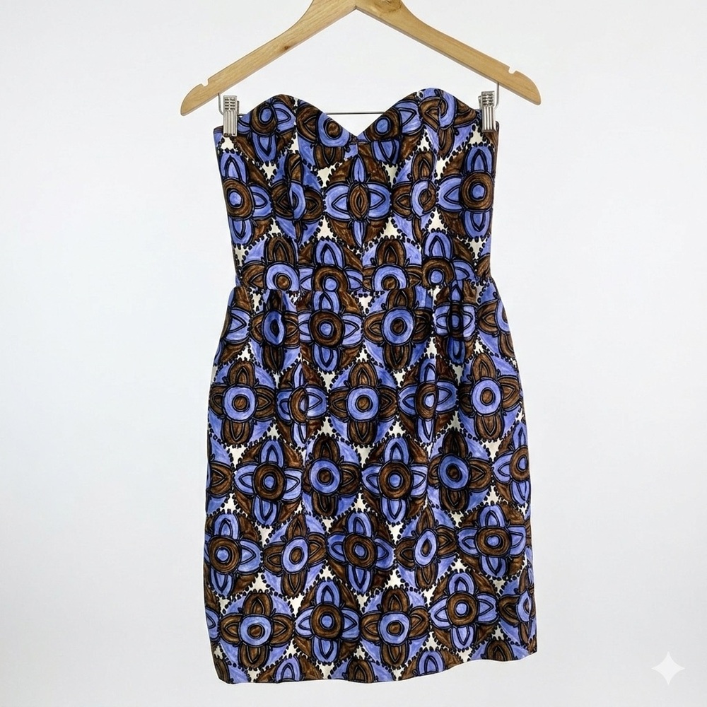 Milly of New York Strapless Sweetheart Geometric Medallion Mini Dress Size 4
